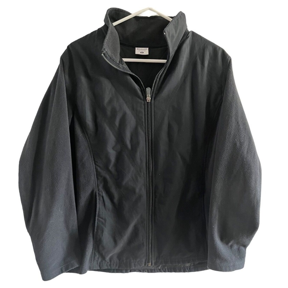 Columbia Women's Fleece Sleeves Full Zip Black Jacket 1X Runs Small See Specs